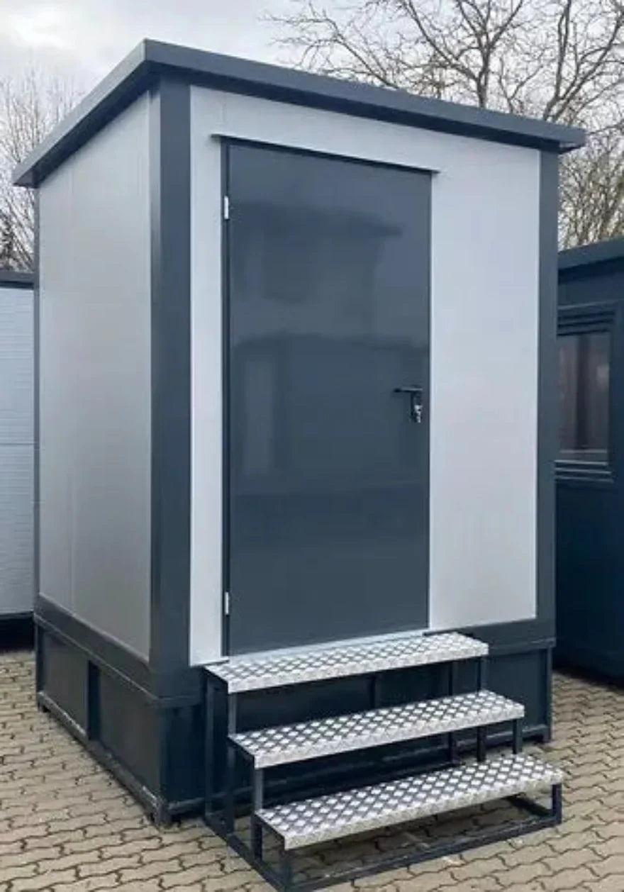 Contenedor sanitario WC Box 2x2 m con cabina doble – módulo prefabricado compacto con doble acceso para obra