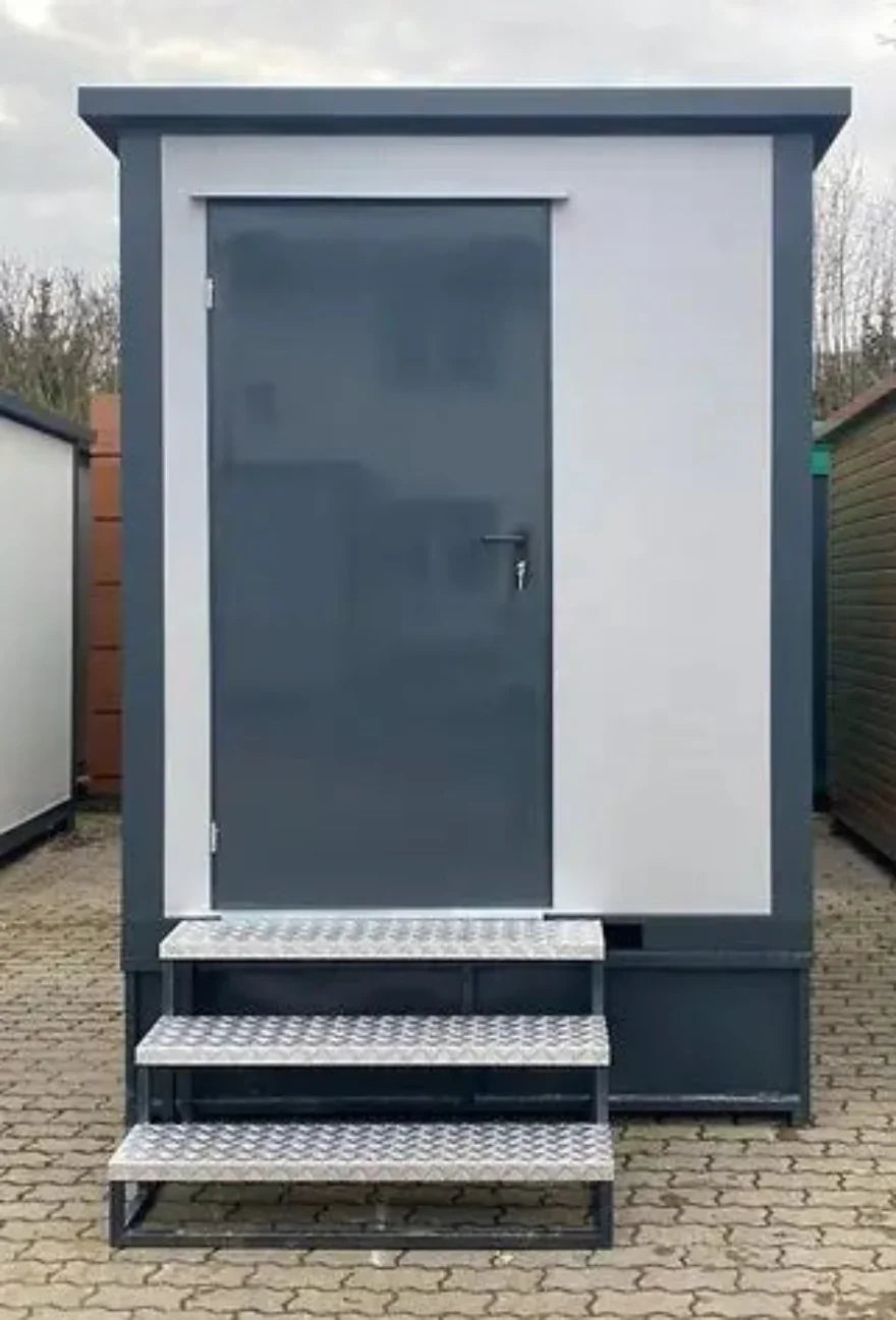 Contenedor sanitario WC Box 2x2 m con cabina doble – módulo prefabricado compacto con doble acceso para obra