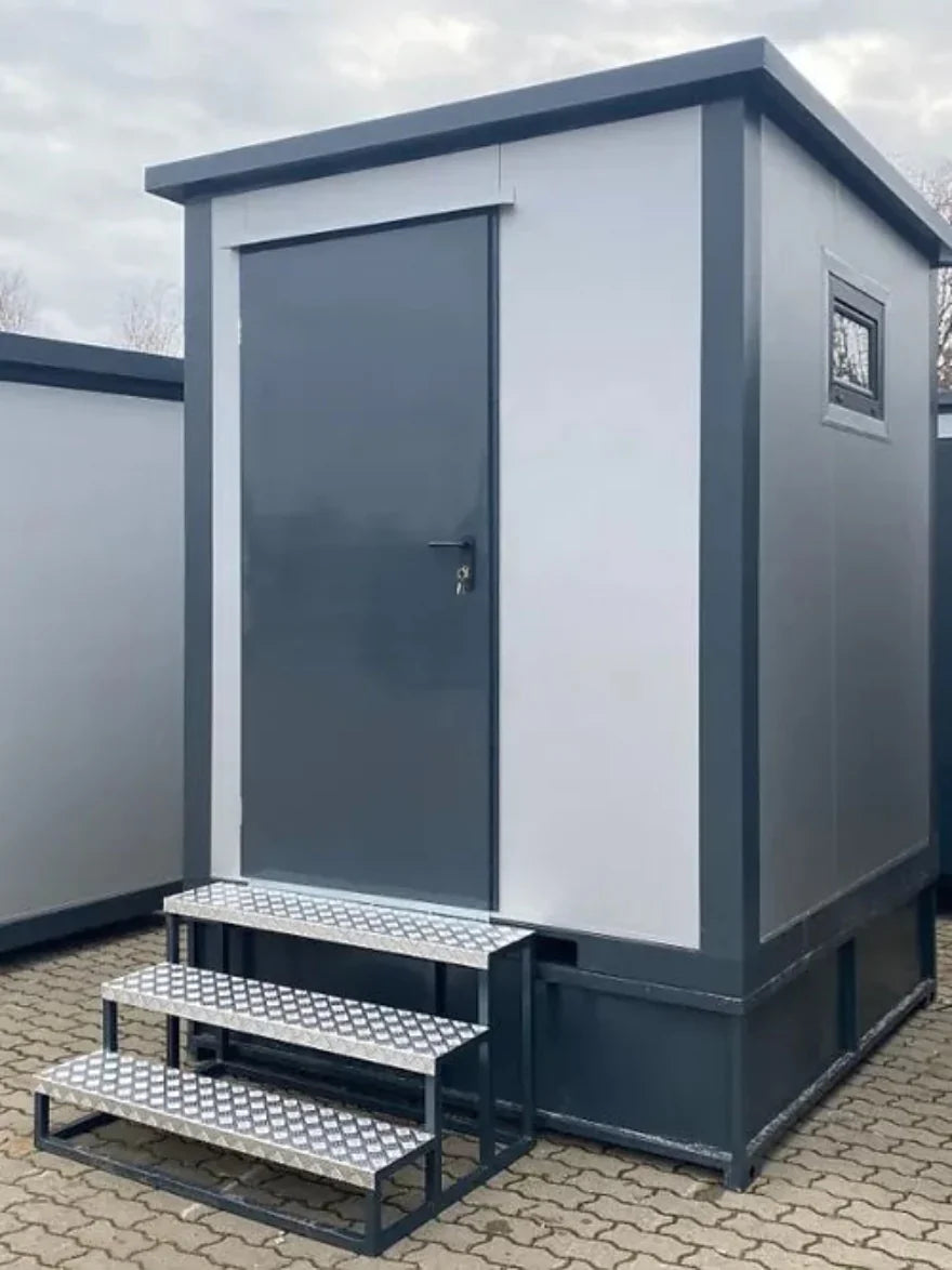 Contenedor sanitario WC Box 2x2 m con cabina doble – módulo prefabricado compacto con doble acceso para obra